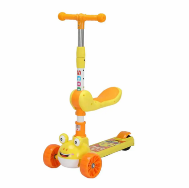 Frog Themed Adjustable Height Kids Scooter With Light & Music - Yellow